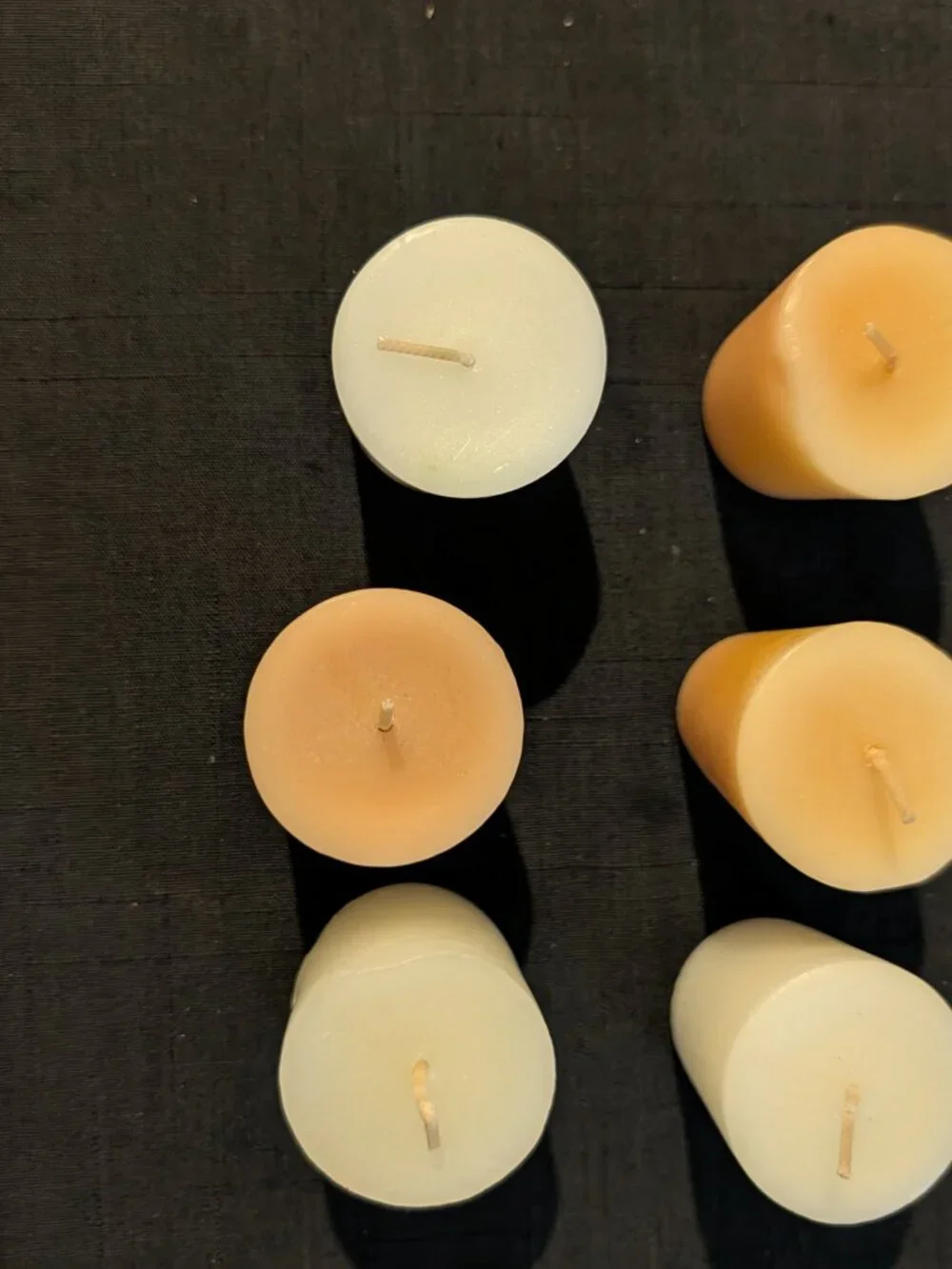 Lot of 6 Unscented Votive Candles – Peach Orange & Cream White